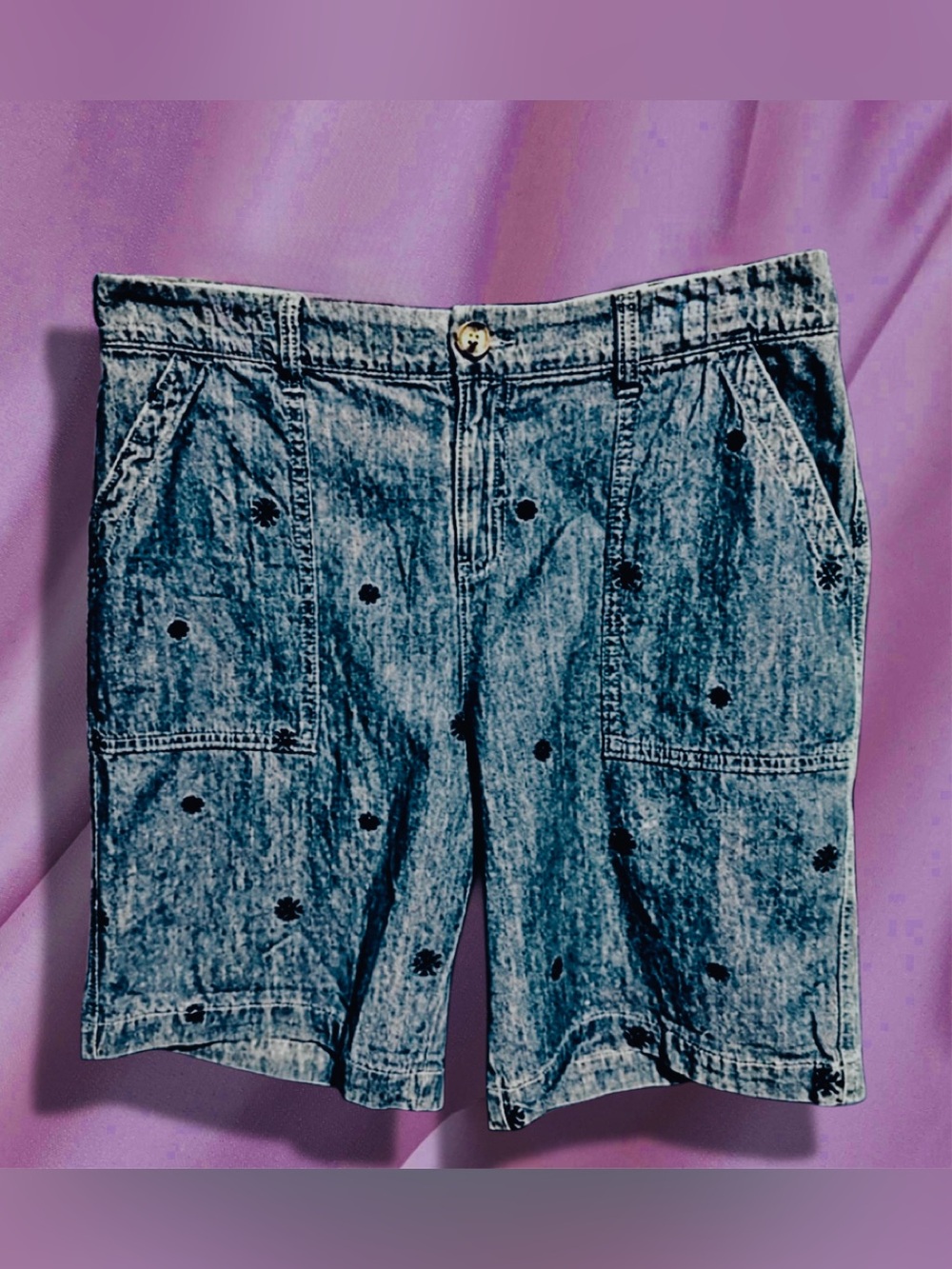 Style & Co. NWT Embroidered Roll Tab Bermuda Jean Shorts Size 10